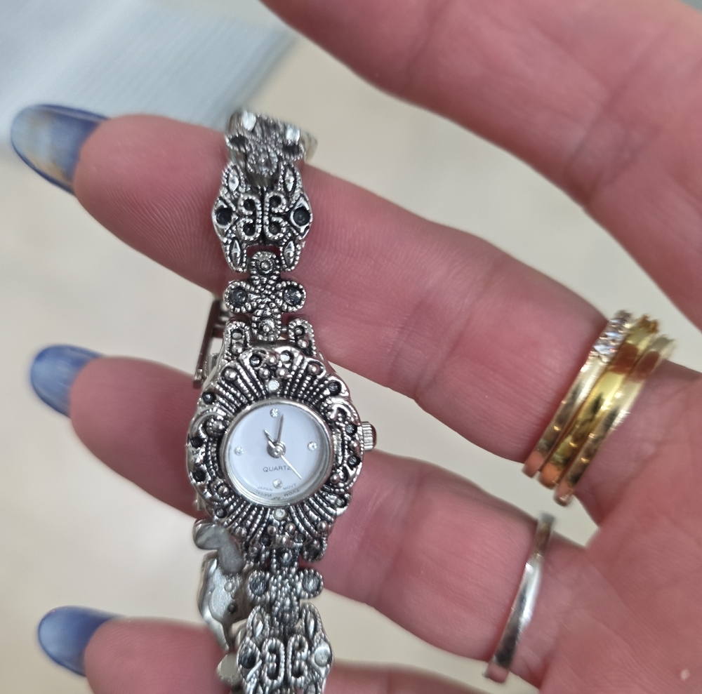 Vintage Sterling Silver Diamond Watch